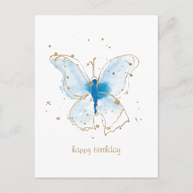Blue Watercolor Butterflies Postcard (Front)