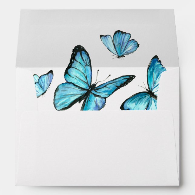 Blue watercolor butterflies Wedding Envelope (Back (Bottom))