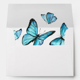 Blue watercolor butterflies Wedding Envelope