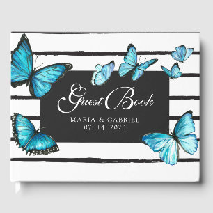 Blue watercolor butterflies Wedding Guest Book