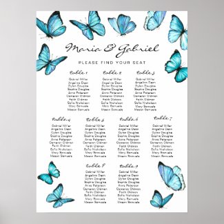 Blue watercolor butterflies Wedding  Seating Chart