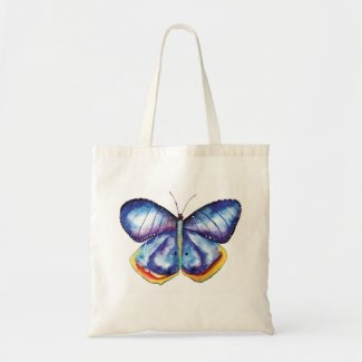 Blue Watercolor Butterfly Art Budget Tote