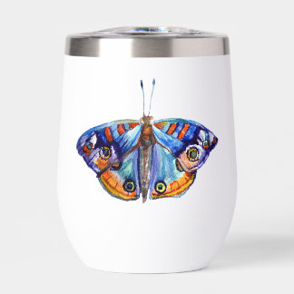 Blue Watercolor Butterfly Art Thermal Wine Tumbler