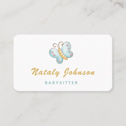 Blue Watercolor Butterfly Babysitter Minimal Cute  Business Card