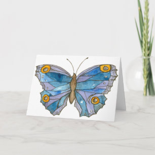Blue Watercolor Butterfly Happy Birthday Card