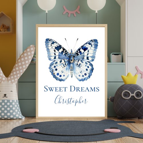 Blue Watercolor Butterfly Nursery Wall Art Poster