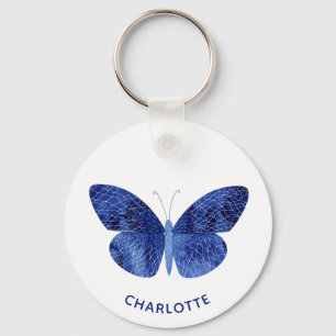 Blue Watercolor Butterfly Personalized Keychain