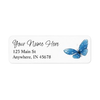 Blue Watercolor Butterfly Return Address