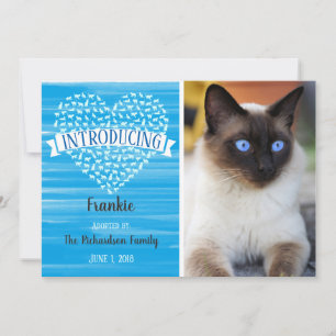 Blue Watercolor Cat Heart Pet Photo Announcement
