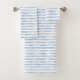 Blue Watercolor Chic Stripes Bath Towel Set