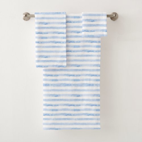 Blue Watercolor Chic Stripes Bath Towel Set