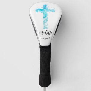 Blue Watercolor Christian Cross Golf Head Cover