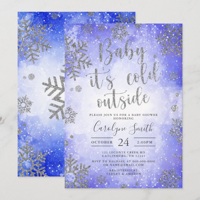 Blue Watercolor Christmas Baby shower invitation (Front/Back)