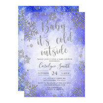 Blue Watercolor Christmas Baby shower invitation