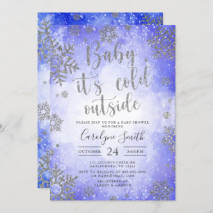 Blue Watercolor Christmas Baby shower invitation