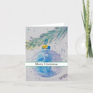 Blue Watercolor Christmas Ball Card