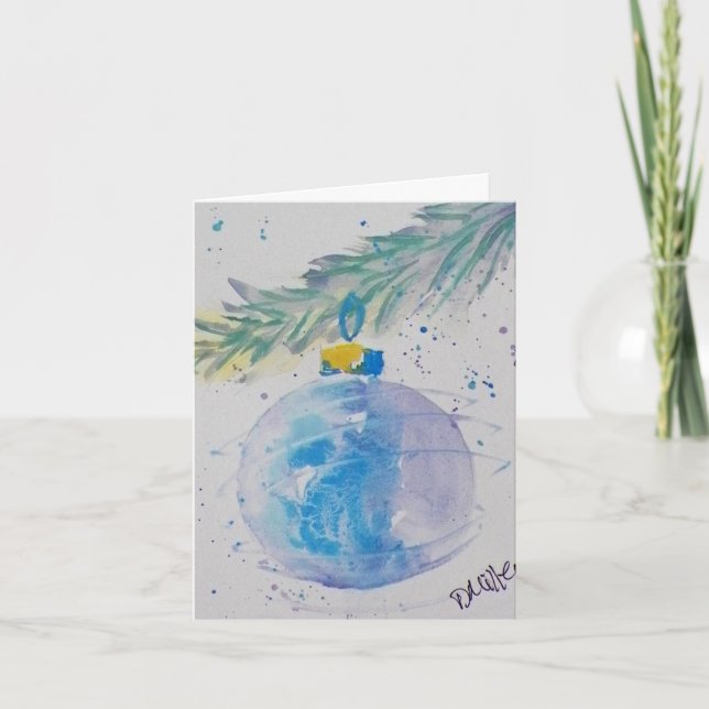 Blue Watercolor Christmas Ball Card (Front)