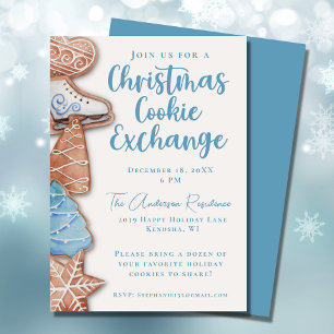 Blue Watercolor Christmas Cookie Exchange  Invitation