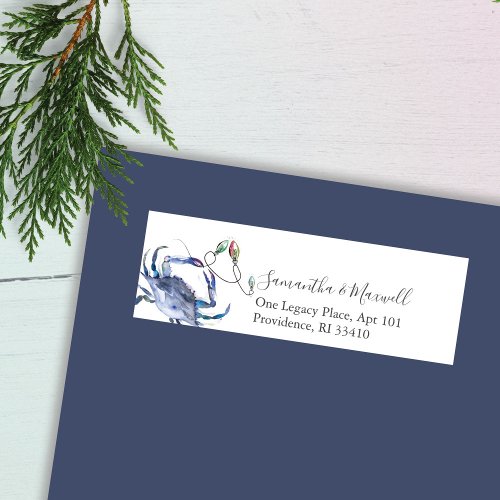Blue Watercolor Christmas Crab Address Labels