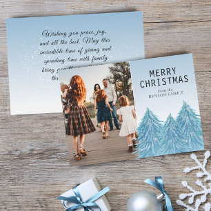 Blue Watercolor Christmas Tree Artistic Photo Ho Holiday Card
