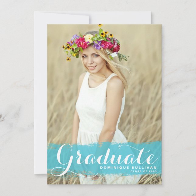 Blue Watercolor Class of 2025 Photo Graduation Announcement (Front)
