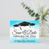 Blue Watercolor Class Reunion Save The Date Postcard (Standing Front)