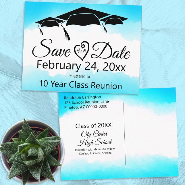 Blue Watercolor Class Reunion Save The Date Postcard