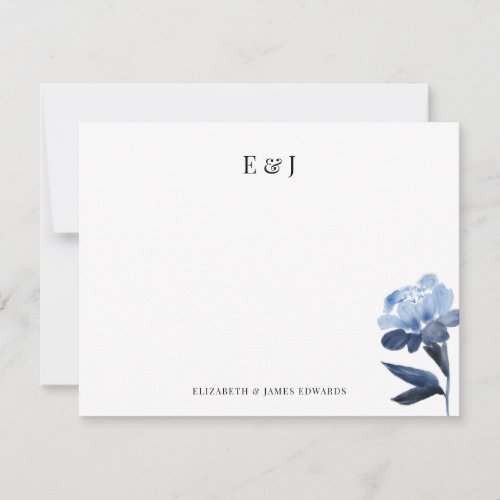 Blue Watercolor Classic Elegant Couple Initials Note Card