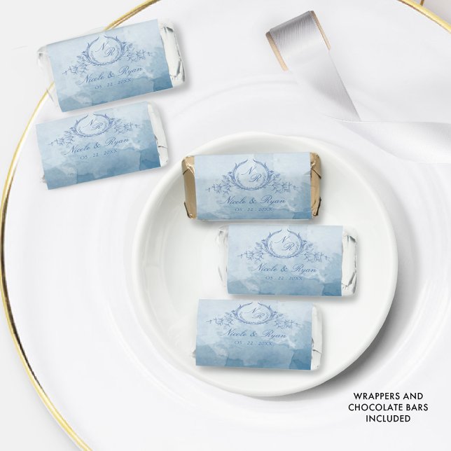 Blue Watercolor Classic Elegant Monogram Wedding Hershey's Miniatures (Creator Uploaded)