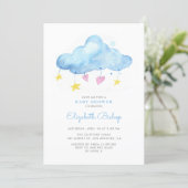 Blue Watercolor Cloud Gender Neutral Baby Shower Invitation (Standing Front)