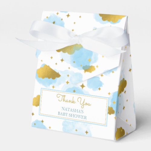 Blue Watercolor Clouds Gold Stars Sky Baby Shower Favor Boxes