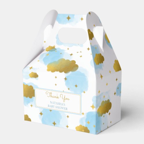 Blue Watercolor Clouds Gold Stars Sky Baby Shower Favor Boxes