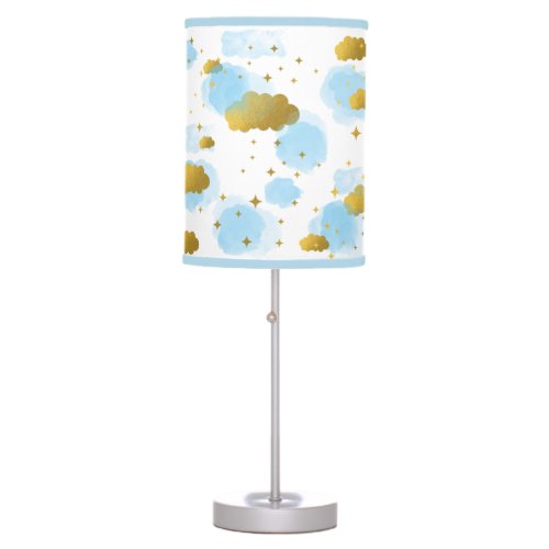 Blue Watercolor Clouds Gold Stars Sky Table Lamp