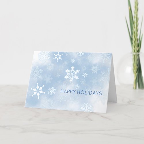 Blue watercolor clouds snowflakes Christmas happy Holiday Card