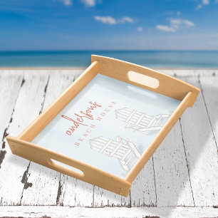 Blue Watercolor Coastal Beach Personalized  Serving Tray