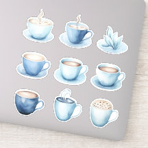 Blue Watercolor Coffee Cups