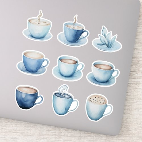 Blue Watercolor Coffee Cups Sticker