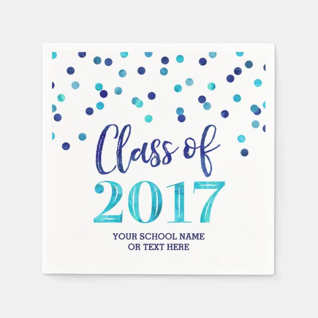 Blue Watercolor Confetti Class of 2017 Graduation Napkins (Front)