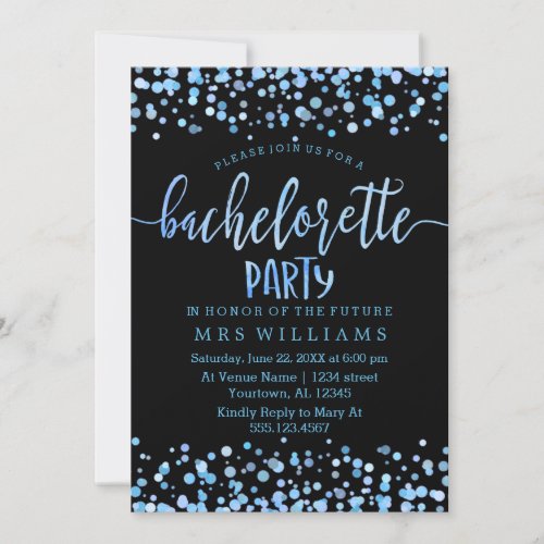 Blue Watercolor Confetti Dots Bachelorette Party Invitation