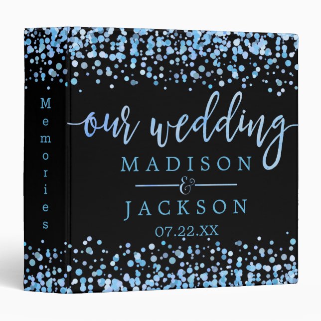Blue Watercolor Confetti Dots Wedding Photo Album 3 Ring Binder (Front/Spine)