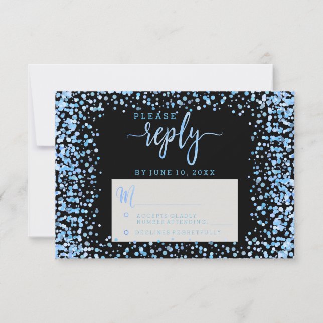 Blue Watercolor Confetti Dots Wedding Reply RSVP (Front)