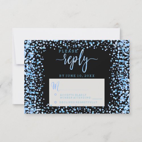 Blue Watercolor Confetti Dots Wedding Reply RSVP