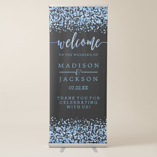 Blue Watercolor Confetti Dots Wedding Welcome Retractable Banner