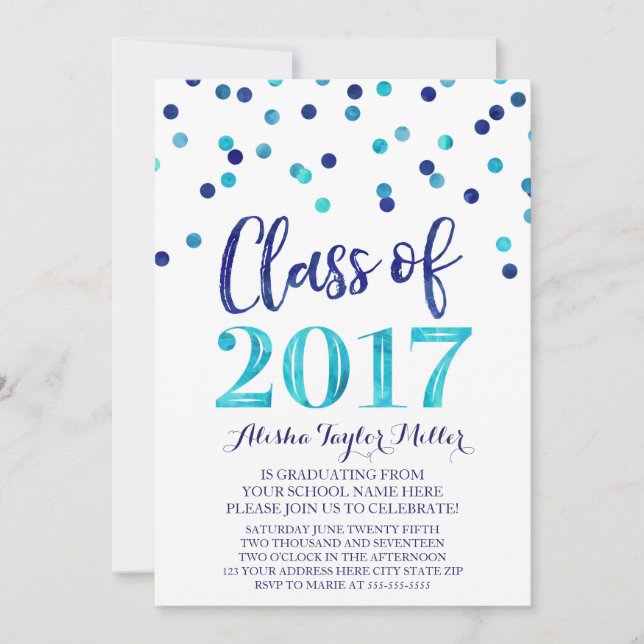 Blue Watercolor Confetti Graduation Party Invitation (Front)