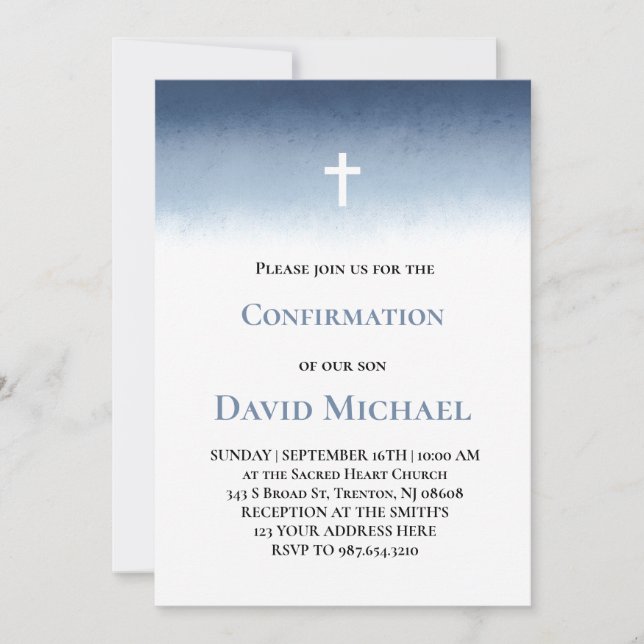 blue watercolor Confirmation boy Invitation (Front)