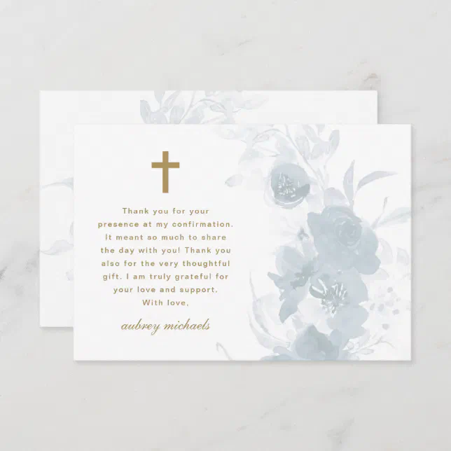 Blue Watercolor Confirmation Thank You Card | Zazzle