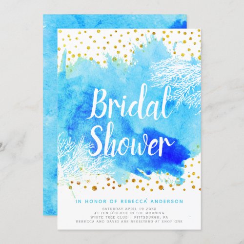 Blue watercolor coral reef wedding bridal shower invitation