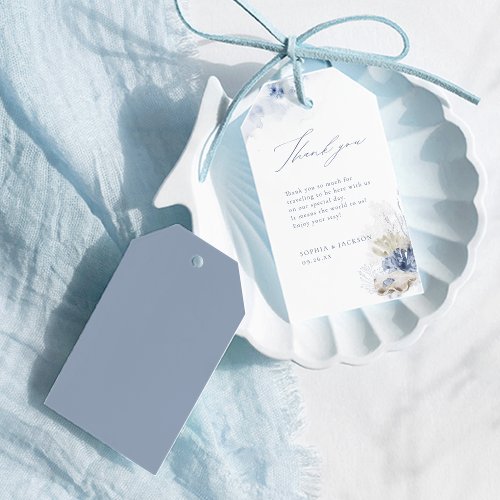 Blue watercolor coral  seashells beach thank you gift tags