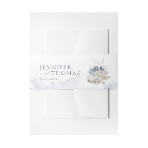Blue watercolor coral & seashells beach Wedding Invitation Belly Band