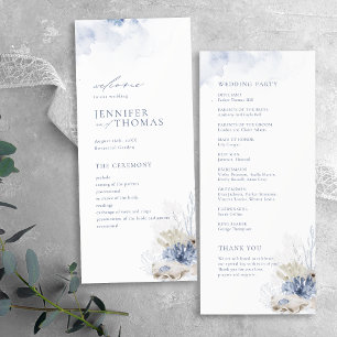 Blue watercolor coral & seashells beach Wedding Program